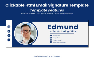 Conception d&amp;#39;e-mail de signature HTML - Modèle de signature HTML cliquable