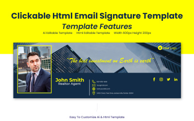 Modelo de assinatura Html clicável - Design de assinatura Html - Design de e-mail