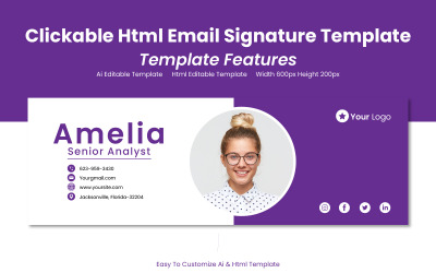 Modelo de e-mail - design de assinatura HTML clicável