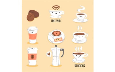 Ilustração de elementos de cafeteria