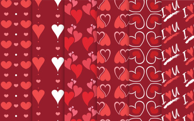 6 červené lásky Valentines vzory šablony