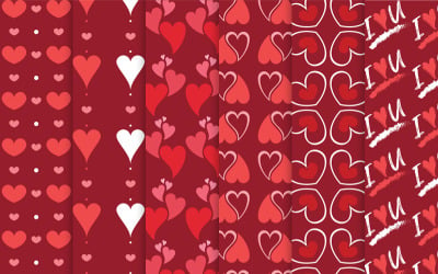 6 Kırmızı Aşk Sevgililer Desen Şablonu