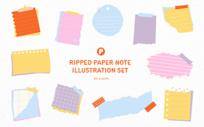 Sweet ripped paper note illustration set