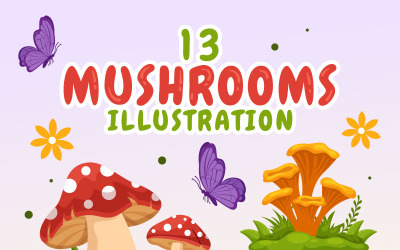 13 грибов дизайн иллюстрации