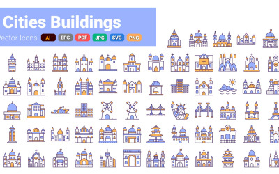 Top Cities Building Icons-pakket | KI | EPS | SVG