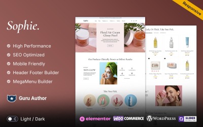 Sophie – A legjobb bőrápolás, szépségápolás és kozmetika WooCommerce Elementor reszponzív téma
