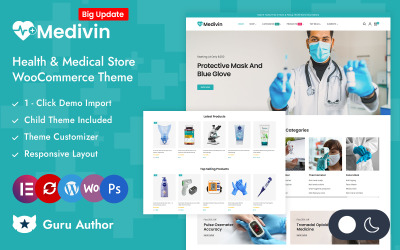 Medivin — магазин товаров для здоровья и медицины Elementor Адаптивная тема для WooCommerce