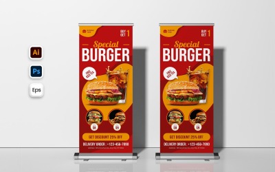 Banner enrollable de hamburguesa especial