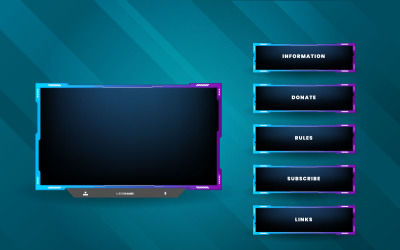 design del modello di pannello di gioco in streaming live con schermata di gioco, chat dal vivo e frame della webcam