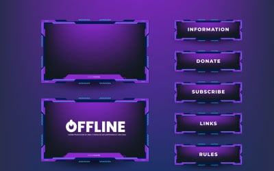 modelo de painel de jogos de transmissão ao vivo com design de tela de jogo, bate-papo ao vivo e quadros de webcam
