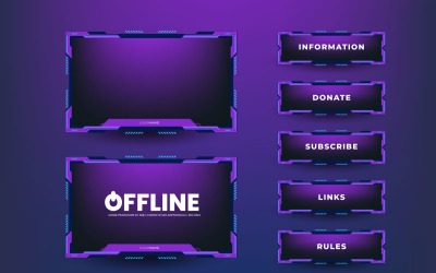 plantilla de panel de juegos de transmisión en vivo con diseño de pantalla de juego, chat en vivo y marcos de cámara web