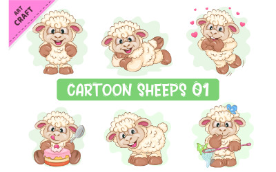 Conjunto de ovelhas de desenho animado 01. Clipart.