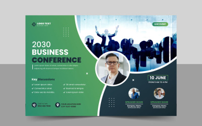 Kreativní obchodní konference nebo webinář horizontální událost leták šablona a pozvání banner design