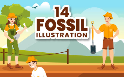 14 fossila dinosaurier skelett Illustration
