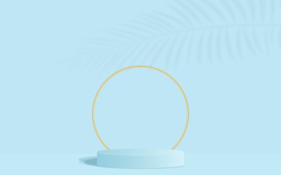 Circular podium stage and Golden Ring With Sky Color  background with palm tree leaves shadow