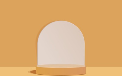 gelbe kreisförmige Podiumsbühne und Vitrinenhintergrund 3D-Rendering