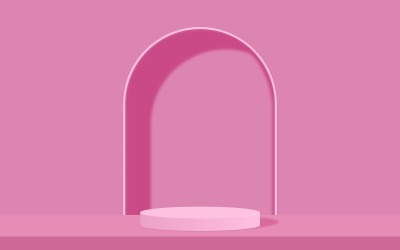 Hellrosa kreisförmige Podiumsbühne und Flamingo-Hintergrund 3D-Rendering