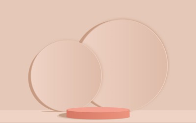 玫瑰金圆形讲台舞台和圆形背景 3d 渲染