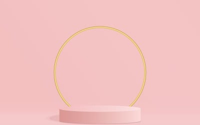 Palco circolare del podio e anello d&amp;#39;oro con sfondo di colore rosa rendering 3d