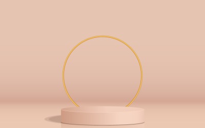Palco circolare marrone sul podio e un rendering 3d sullo sfondo di un anello d&amp;#39;oro