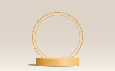 Palco de pódio circular de cor dourada e renderização 3d de fundo de dois anéis de ouro
