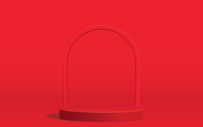 Palco de pódio circular de cor vermelha e renderização 3d de fundo de vitrine