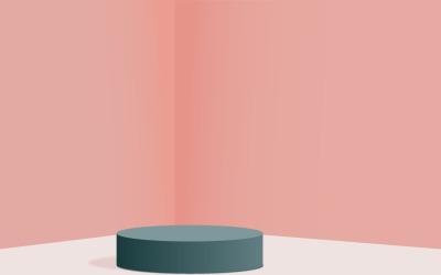 Pódio redondo com fundo de canto de cor rosa