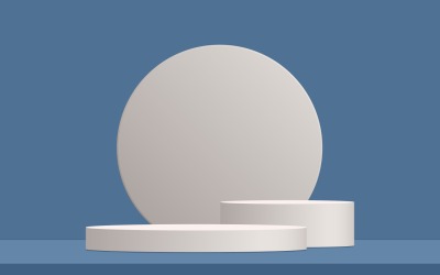 Três estágios de pódio circulares brancos e renderização 3d de fundo azul