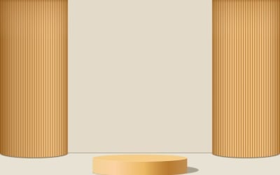 golden color circular podium stage and golden color background 3d rendering