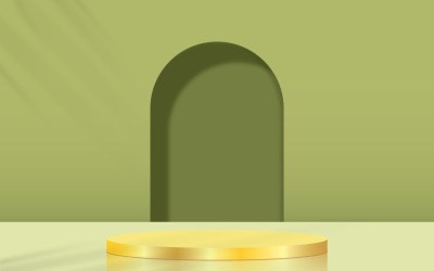 gyllene färg cirkulär podium scen och grön färg bakgrund 3d-rendering