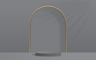 scène de podium circulaire de couleur grise et fond de vitrine rendu 3d