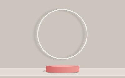 scène de podium circulaire de couleur rose et fond de bague de couleur blanche rendu 3d