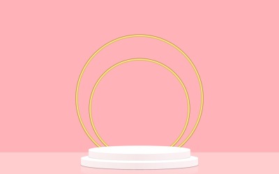 Two white color circular podium stage and two golden color ring with pink background 3d rendering