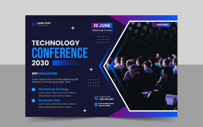 Ulotka konferencyjna technologii biznesowej i projekt szablonu banera zaproszenia na wydarzenie