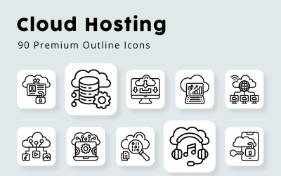 Icone di contorno di hosting cloud