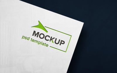 Embossed logo mockup psd template on white paper texture