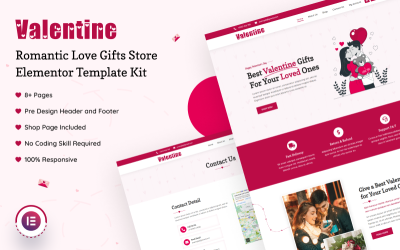 San Valentino - Kit di modelli Elementor per negozi di regali d&amp;#39;amore romantici