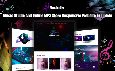 Musically - Modello di sito Web reattivo per studio musicale e negozio MP3 online.