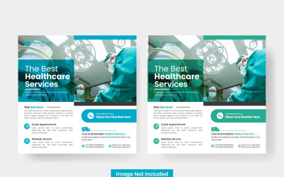 Medical health poster design and hospital for square social media post banner template