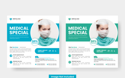 Medical health poster design and hospital for square social media post banner