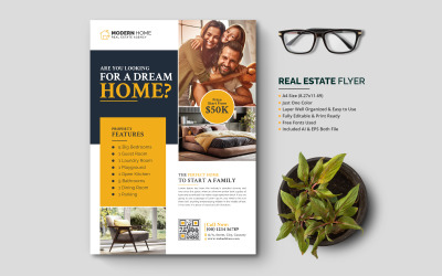 Immobilien-Flyer, kreatives Immobilien-Flyer-Booklet oder Broschüre für den Immobilienkauf und -verkauf