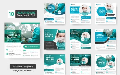 Vector medical health poster design and hospital for square social media post banner template