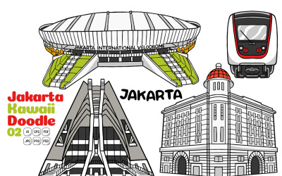 Jakarta City Kawaii Doodle Illustration vectorielle # 02