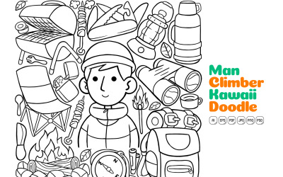 Man Climber Kawaii Doodle Line Art