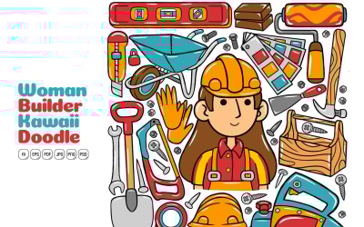 Vrouw Bouwer Kawaii Doodle Vector Illustratie
