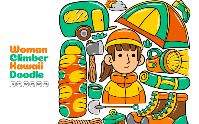 Woman Climber Kawaii Doodle Vector Illustration