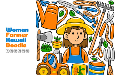 Woman Farmer Kawaii Doodle Vector Illustration
