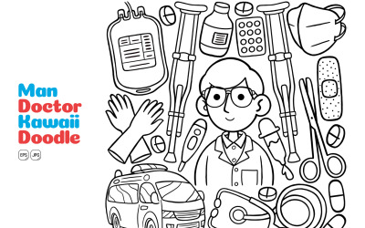 Hombre Doctor Kawaii Doodle Línea Arte