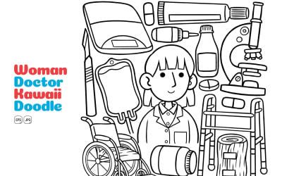 Kvinna Doktor Kawaii Doodle Line Art