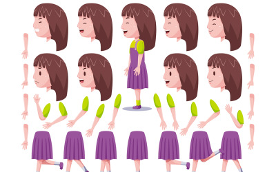 Conjunto de Criação de Personagens de Garotas Fofas Vista Esquerda #02